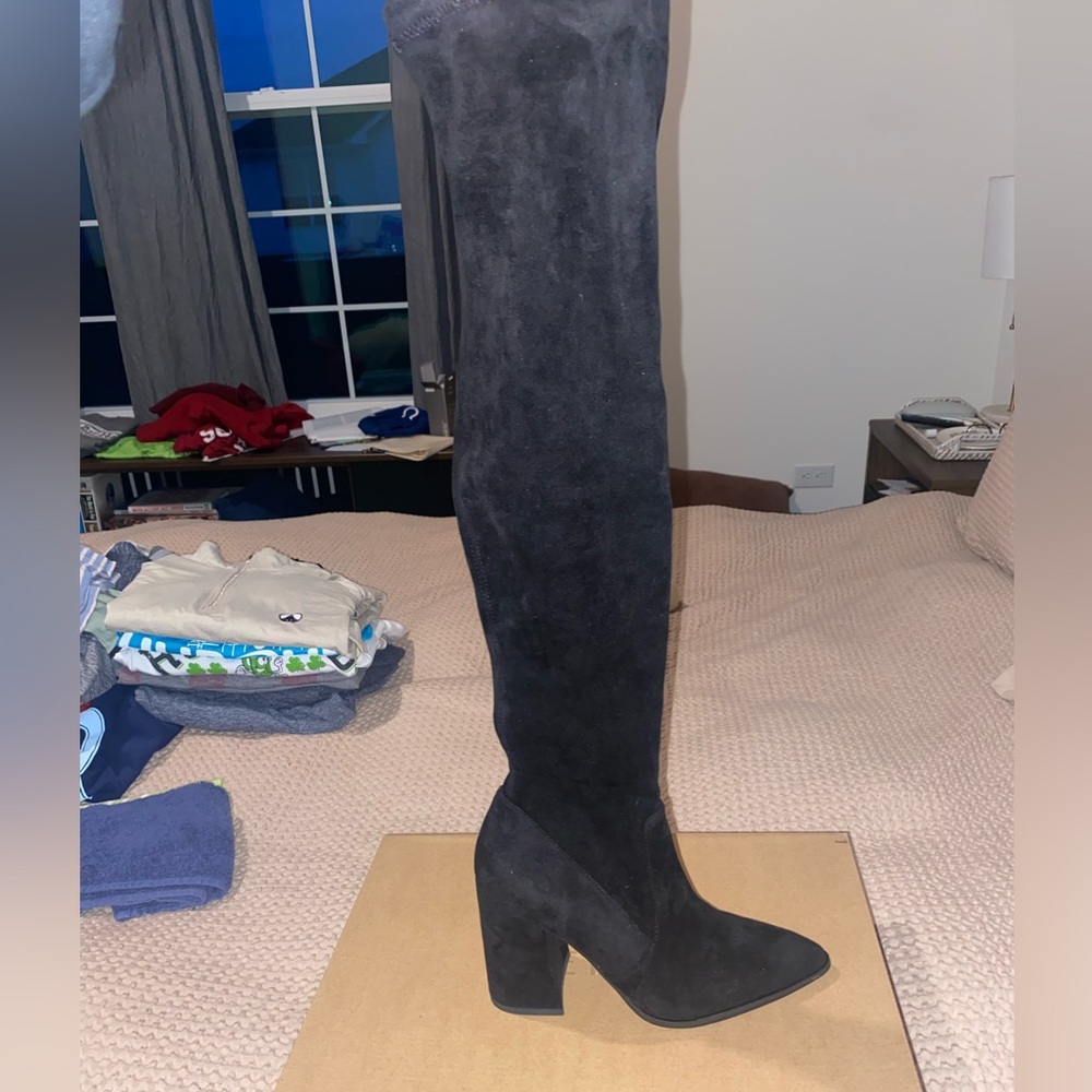 Steve Madden Black Suede Over the Knee Boots.